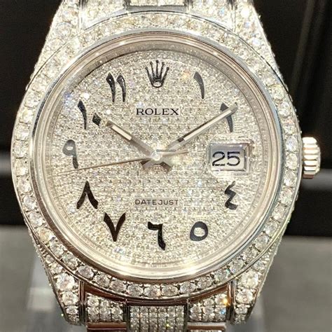 ice out fake rolex|iced out rolex arabic dial.